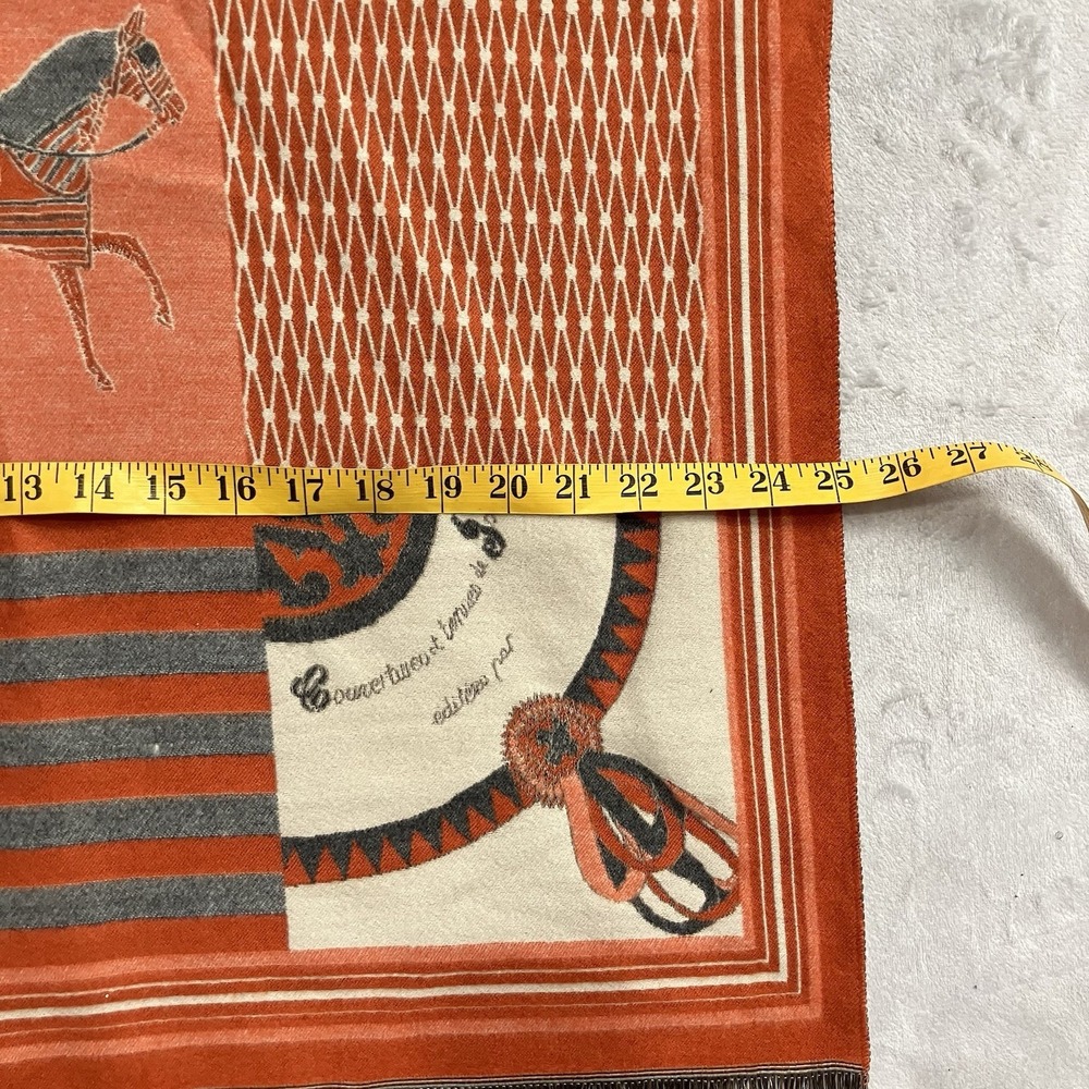 Equestrian Horse Print‎ Scarf Orange Gray Square Scarf Lightweight Wrap - Picture 6 of 9